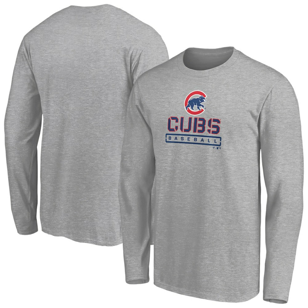 Gray Chicago Cubs Evanston Stencil Long Sleeve T-Shirt