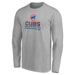 Gray Chicago Cubs Evanston Stencil Long Sleeve T-Shirt