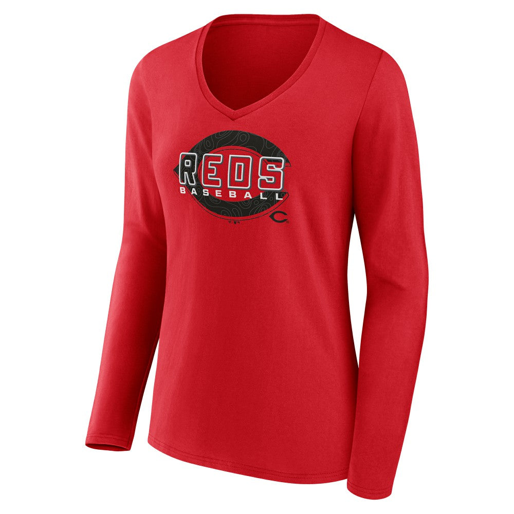 Red Cincinnati Reds Women's Stellar Long Sleeve V-Neck T-Shirt