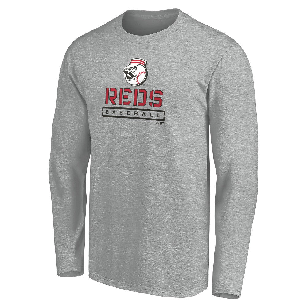 Gray Cincinnati Reds Evanston Stencil Long Sleeve T-Shirt