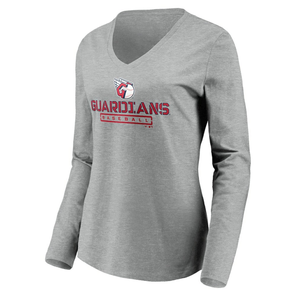 Gray Cleveland Guardians Women's Evanston Stencil Long Sleeve V-Neck T-Shirt