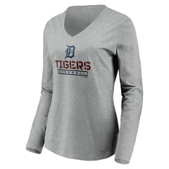 Gray Detroit Tigers Women's Evanston Stencil Long Sleeve V-Neck T-Shirt