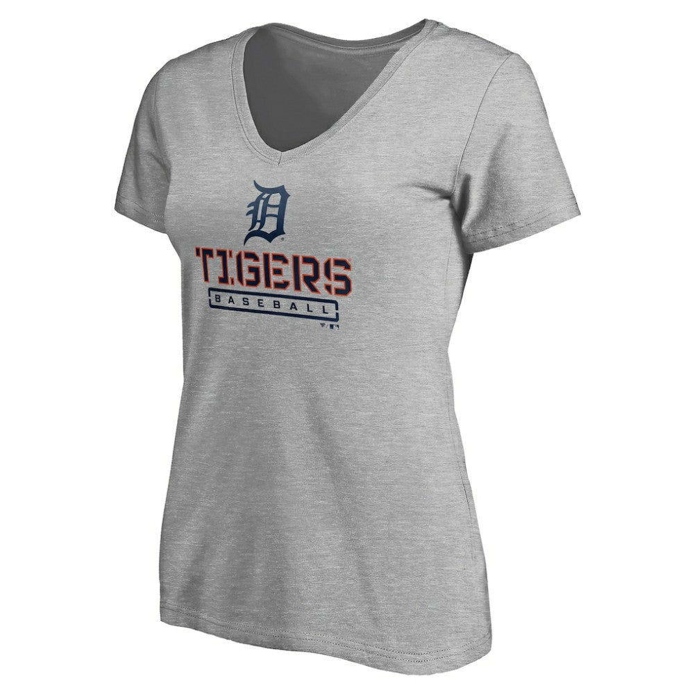 Gray Detroit Tigers Women's Evanston Stencil V-Neck T-Shirt