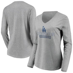 Gray Los Angeles Dodgers Women's Evanston Stencil Long Sleeve V-Neck T-Shirt