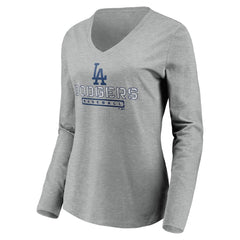 Gray Los Angeles Dodgers Women's Evanston Stencil Long Sleeve V-Neck T-Shirt