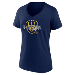 Navy Milwaukee Brewers Women's Stellar V-Neck T-Shirt