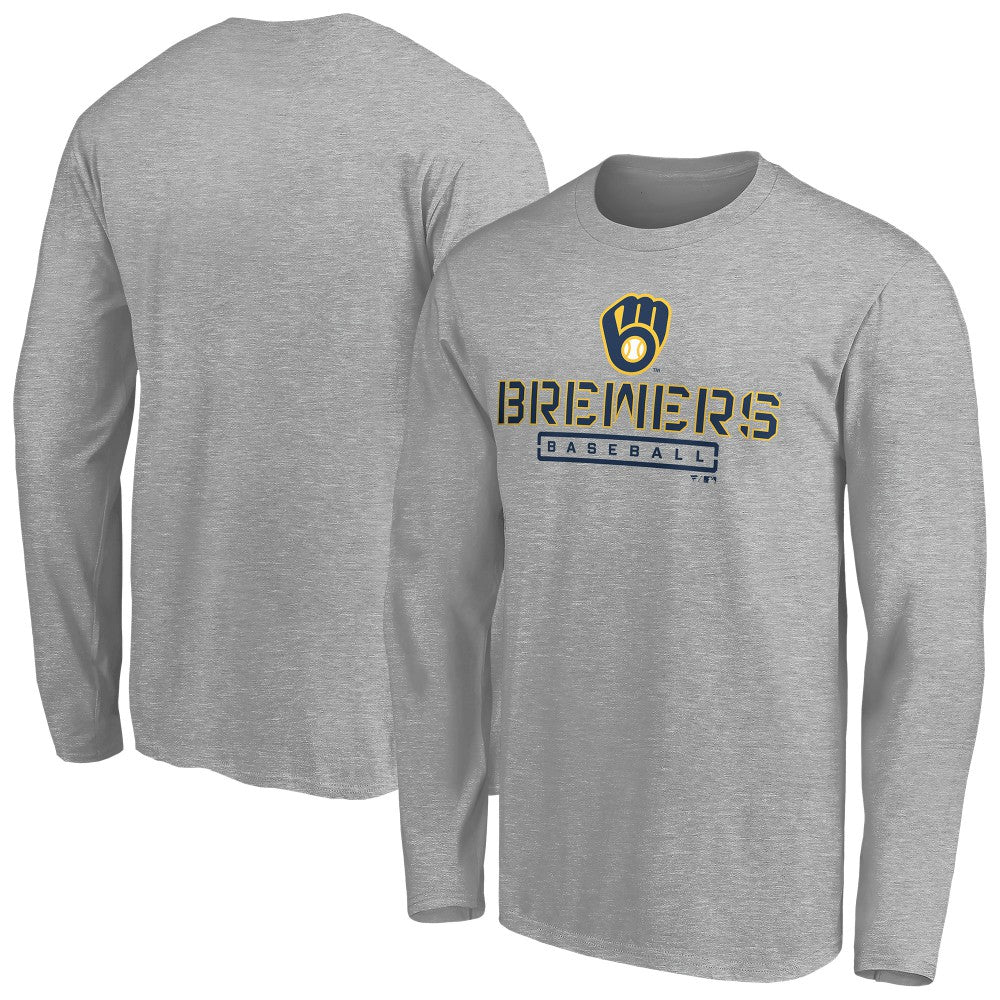 Gray Milwaukee Brewers Evanston Stencil Long Sleeve T-Shirt
