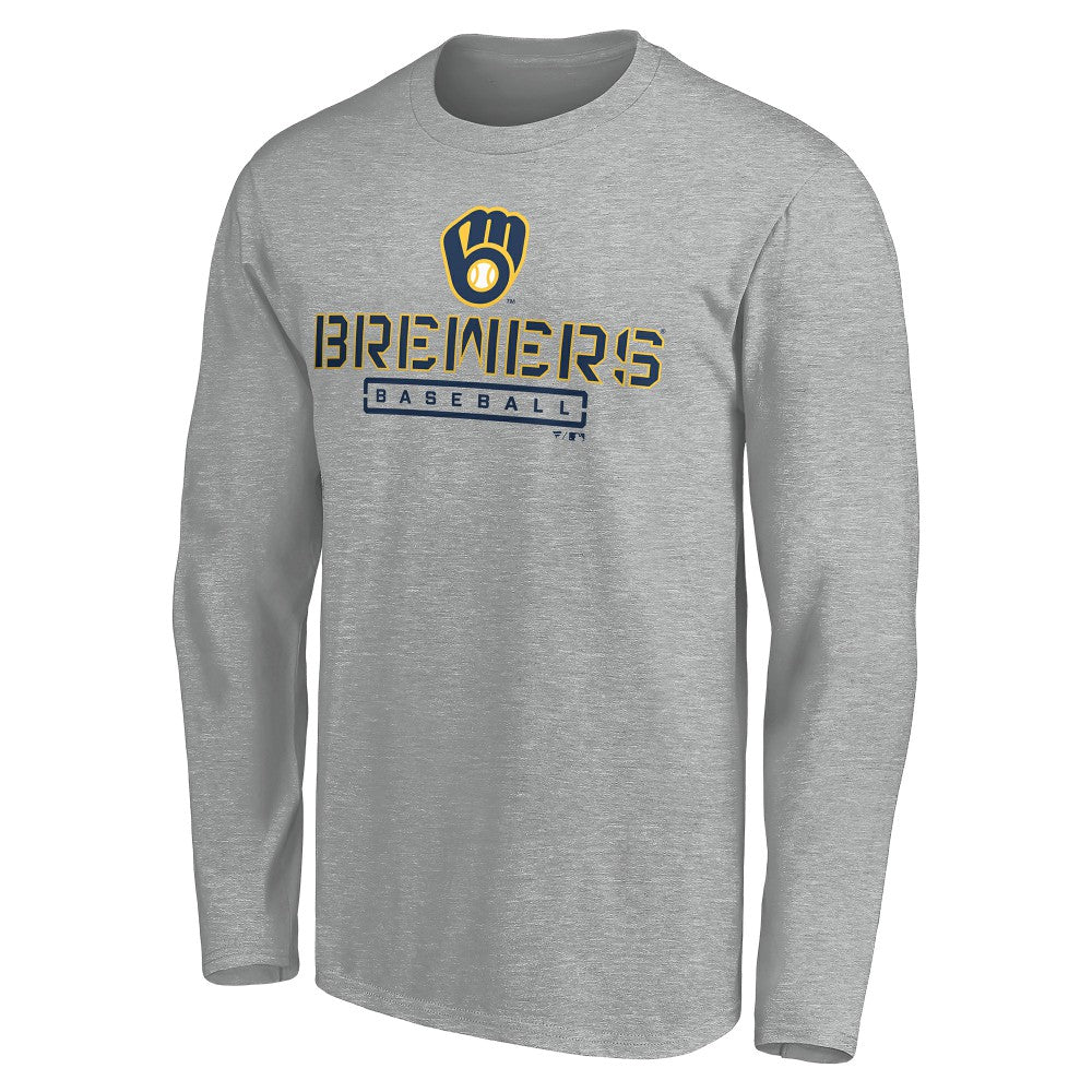 Gray Milwaukee Brewers Evanston Stencil Long Sleeve T-Shirt