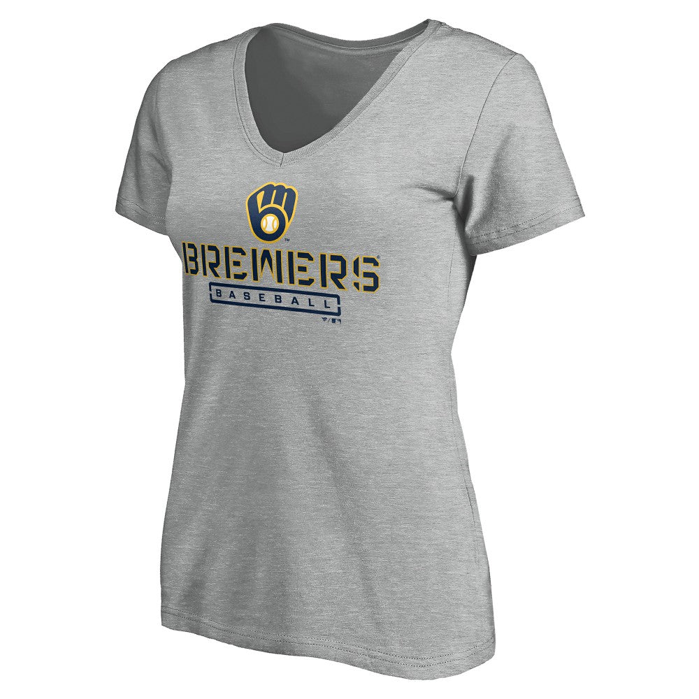 Gray Milwaukee Brewers Women's Evanston Stencil V-Neck T-Shirt