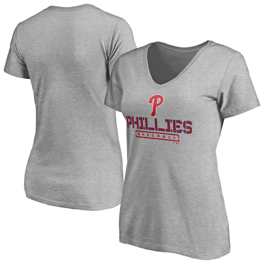 Gray Philadelphia Phillies Women's Evanston Stencil V-Neck T-Shirt