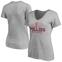 Gray Philadelphia Phillies Women's Evanston Stencil V-Neck T-Shirt