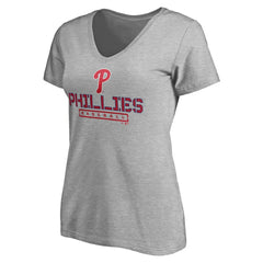 Gray Philadelphia Phillies Women's Evanston Stencil V-Neck T-Shirt