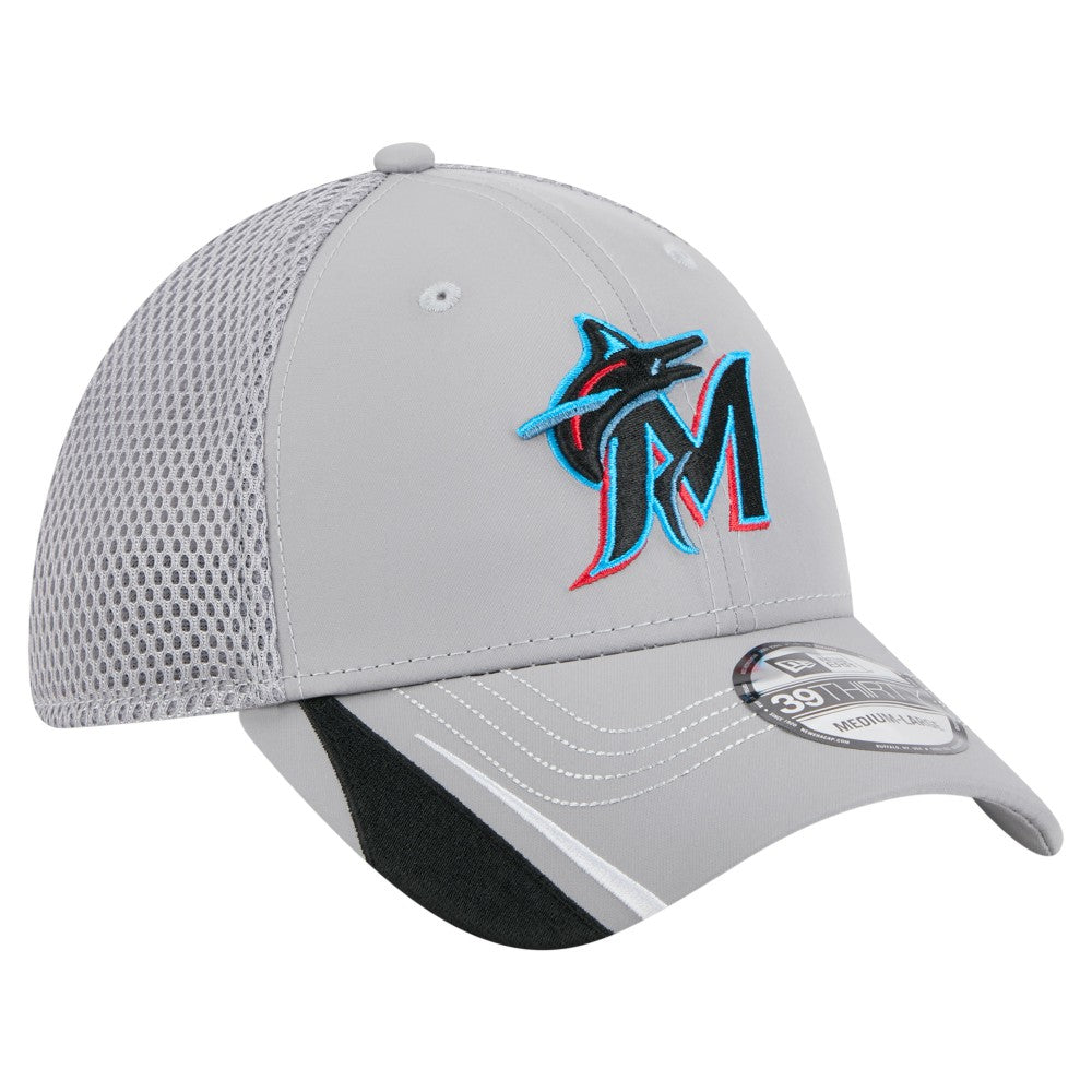 Gray Miami Marlins New Era Linear 39THIRTY Flex Hat