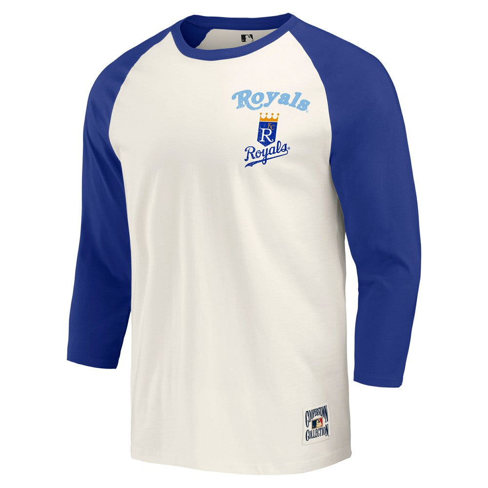Royal/White Kansas City Royals Darius Rucker Collection by Fanatics Cooperstown Collection Raglan 3/4-Sleeve T-Shirt