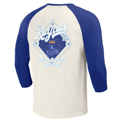 Royal/White Kansas City Royals Darius Rucker Collection by Fanatics Cooperstown Collection Raglan 3/4-Sleeve T-Shirt