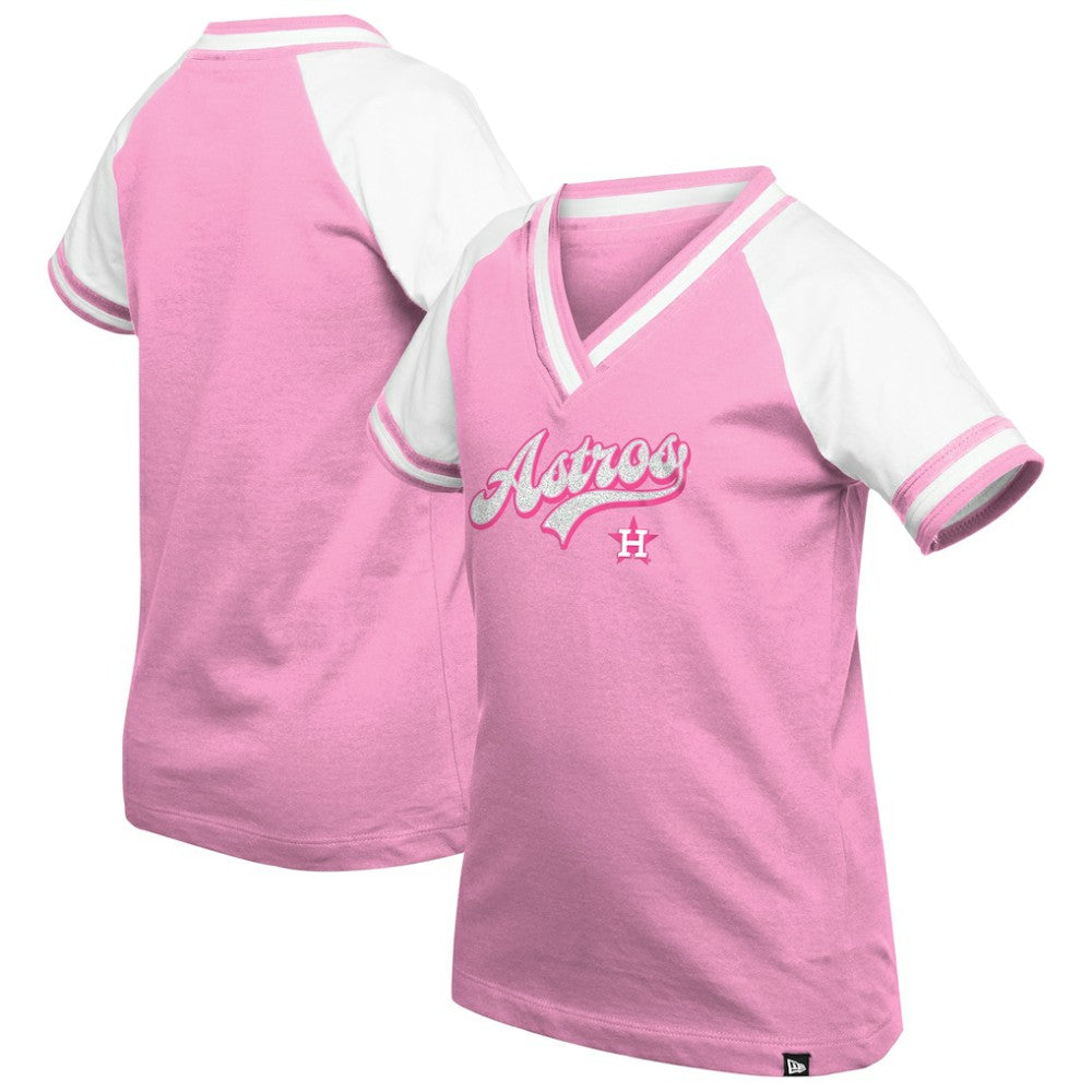 Pink Houston Astros New Era Girls Youth Mommy & Me Raglan V-Neck T-Shirt