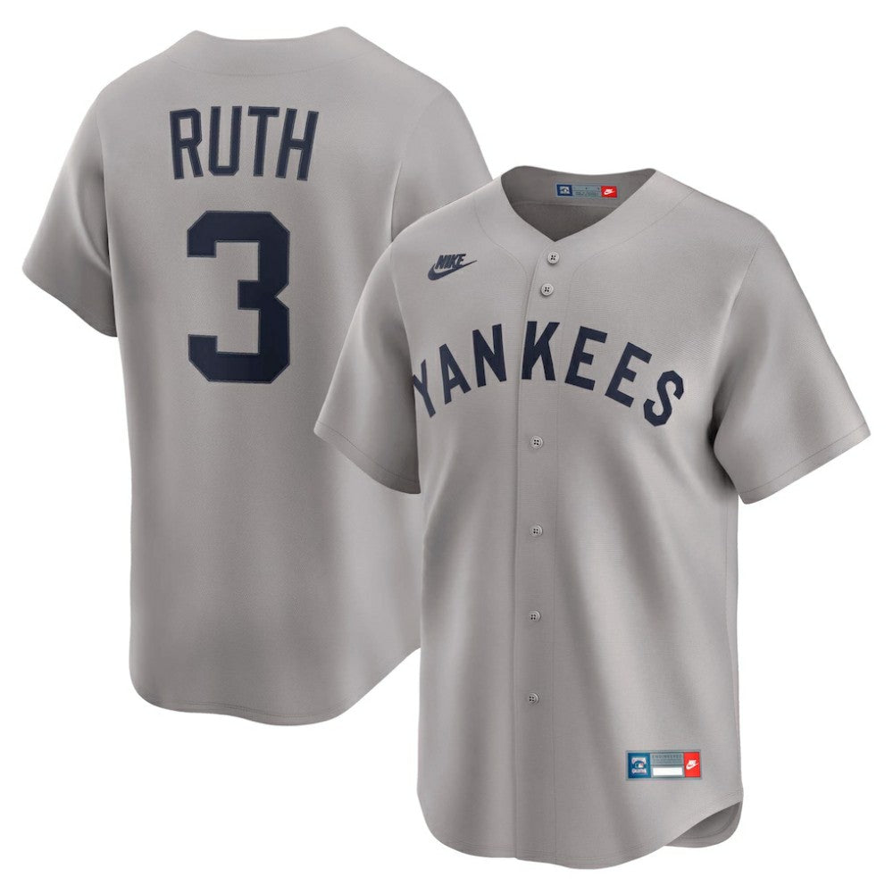 Gray Babe Ruth New York Yankees Nike Throwback Cooperstown Collection Limited Jersey