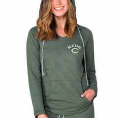 Green Cincinnati Reds Concepts Sport Women's Mainstream Terry Tri-Blend V-Neck Pullover Hoodie