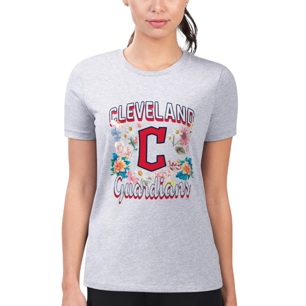 Heather Gray Cleveland Guardians G-III 4Her by Carl Banks Women's Super-Slim Fit Lightweight Flowers Graphic T-Shirt