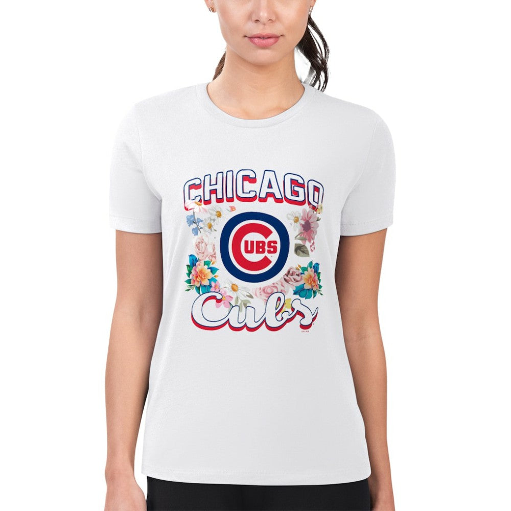 White Chicago Cubs G-III 4Her by Carl Banks Women's Super-Slim Fit Lightweight Flowers Graphic T-Shirt