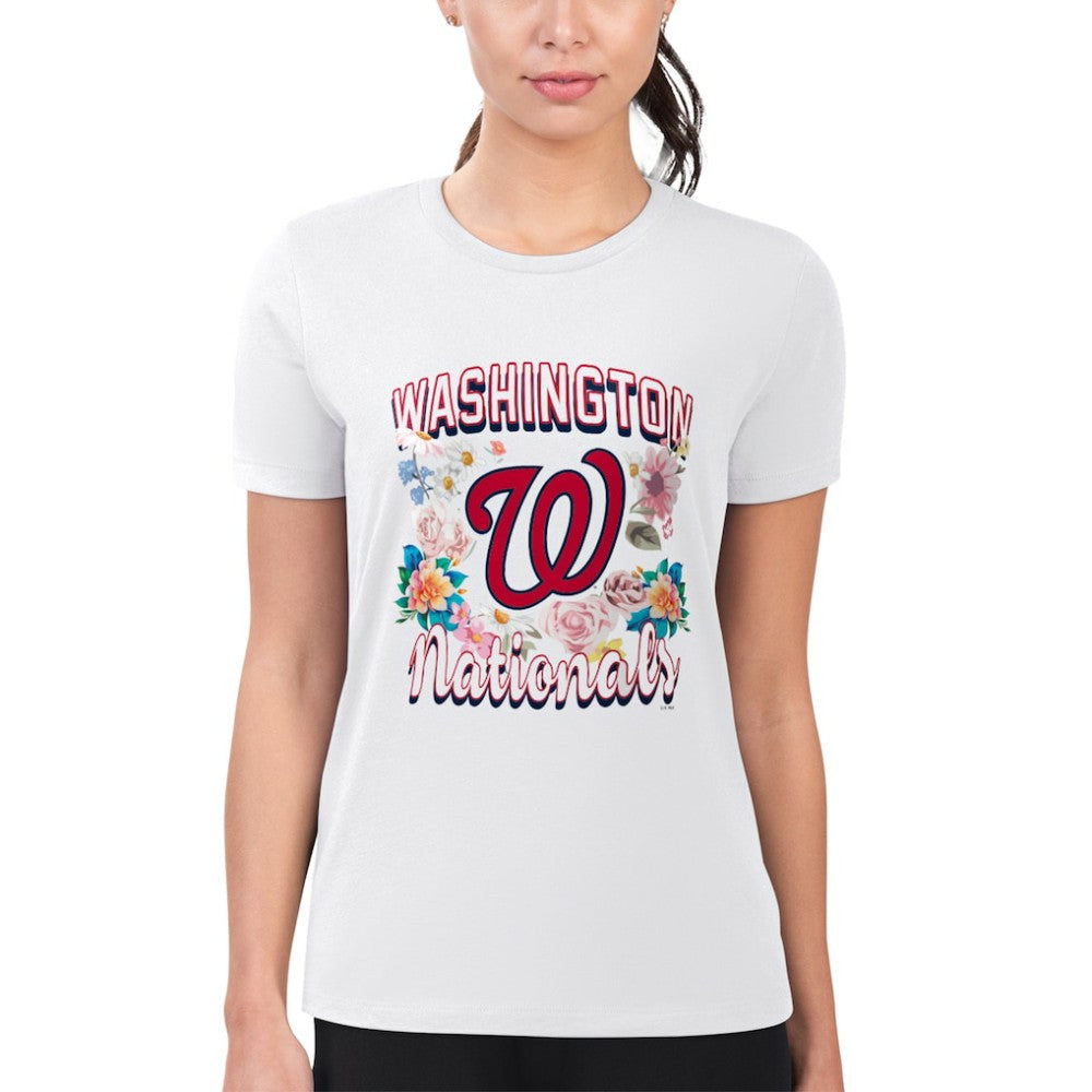 White Washington Nationals G-III 4Her by Carl Banks Women's Super-Slim Fit Lightweight Flowers Graphic T-Shirt