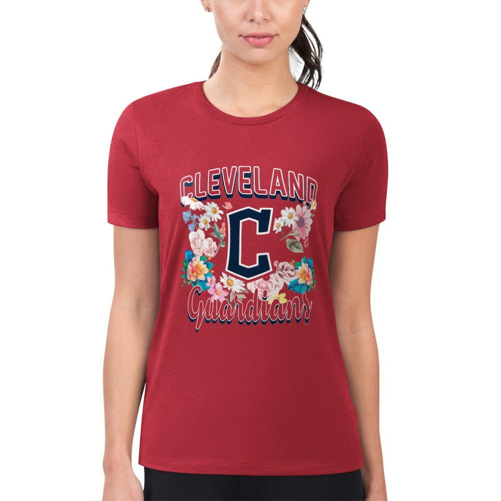 Red Cleveland Guardians G-III 4Her by Carl Banks Women's Super-Slim Fit Lightweight Flowers Graphic T-Shirt