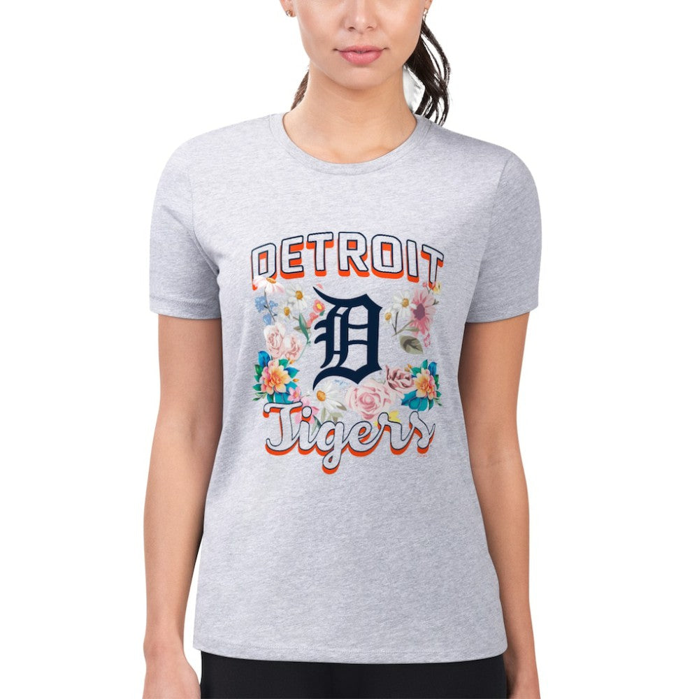 Heather Gray Detroit Tigers G-III 4Her by Carl Banks Women's Super-Slim Fit Lightweight Flowers Graphic T-Shirt