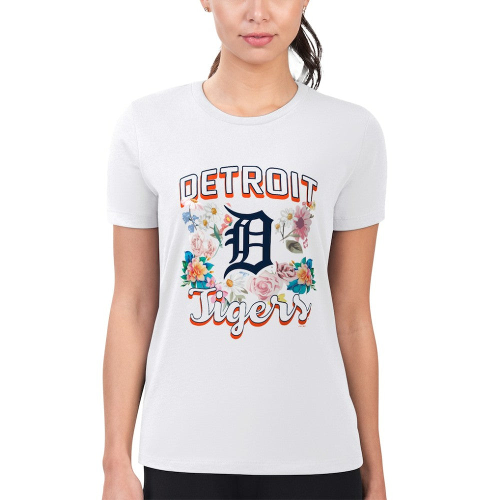 White Detroit Tigers G-III 4Her by Carl Banks Women's Super-Slim Fit Lightweight Flowers Graphic T-Shirt