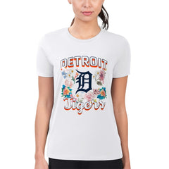 White Detroit Tigers G-III 4Her by Carl Banks Women's Super-Slim Fit Lightweight Flowers Graphic T-Shirt