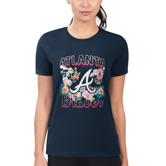 Navy Atlanta Braves G-III 4Her by Carl Banks Women's Super-Slim Fit Lightweight Flowers Graphic T-Shirt