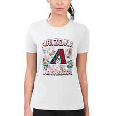 White Arizona Diamondbacks G-III 4Her by Carl Banks Women's Super-Slim Fit Lightweight Flowers Graphic T-Shirt
