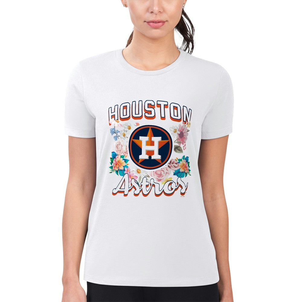 White Houston Astros G-III 4Her by Carl Banks Women's Super-Slim Fit Lightweight Flowers Graphic T-Shirt