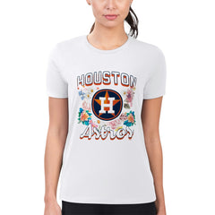 White Houston Astros G-III 4Her by Carl Banks Women's Super-Slim Fit Lightweight Flowers Graphic T-Shirt