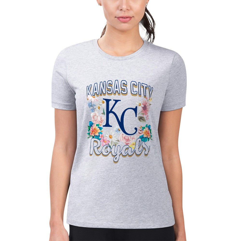 Heather Gray Kansas City Royals G-III 4Her by Carl Banks Women's Super-Slim Fit Lightweight Flowers Graphic T-Shirt