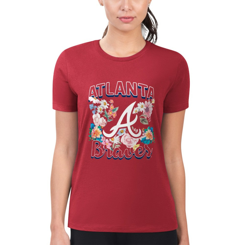 Red Atlanta Braves G-III 4Her by Carl Banks Women's Super-Slim Fit Lightweight Flowers Graphic T-Shirt