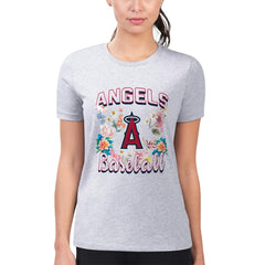 Heather Gray Los Angeles Angels G-III 4Her by Carl Banks Women's Super-Slim Fit Lightweight Flowers Graphic T-Shirt