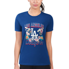 Royal Los Angeles Dodgers G-III 4Her by Carl Banks Women's Super-Slim Fit Lightweight Flowers Graphic T-Shirt