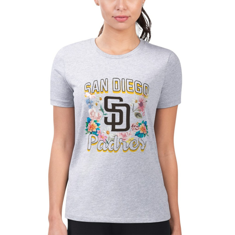 Heather Gray San Diego Padres G-III 4Her by Carl Banks Women's Super-Slim Fit Lightweight Flowers Graphic T-Shirt