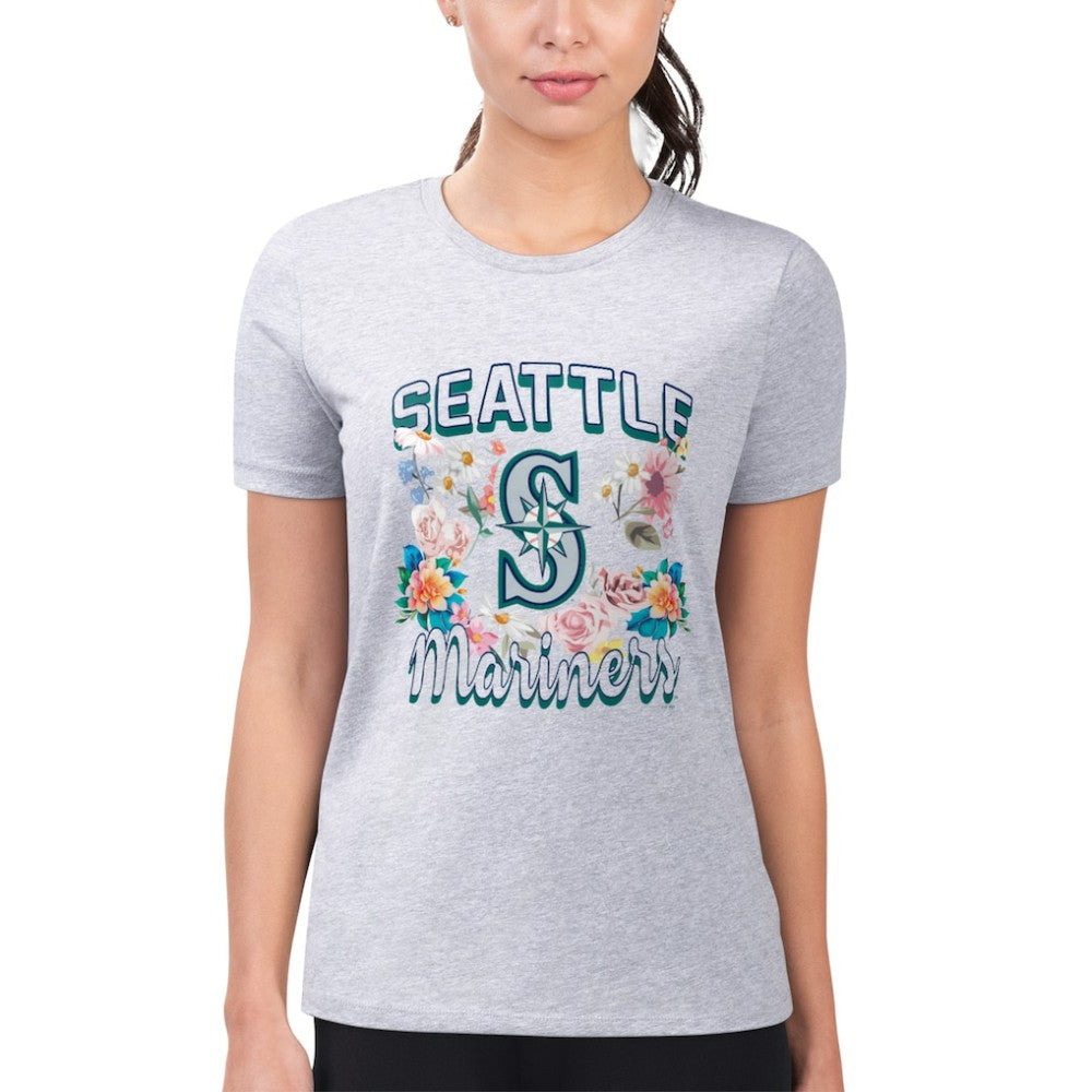 Heather Gray Seattle Mariners G-III 4Her by Carl Banks Women's Super-Slim Fit Lightweight Flowers Graphic T-Shirt