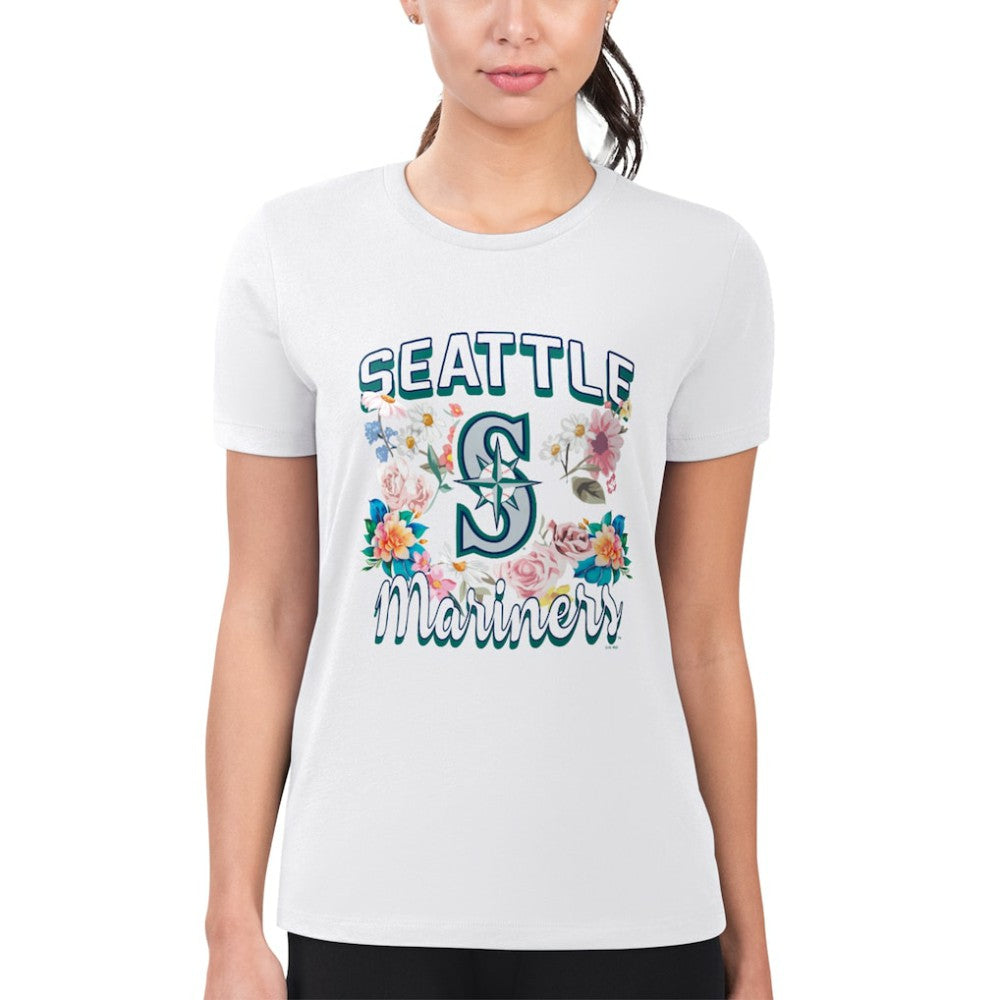 White Seattle Mariners G-III 4Her by Carl Banks Women's Super-Slim Fit Lightweight Flowers Graphic T-Shirt