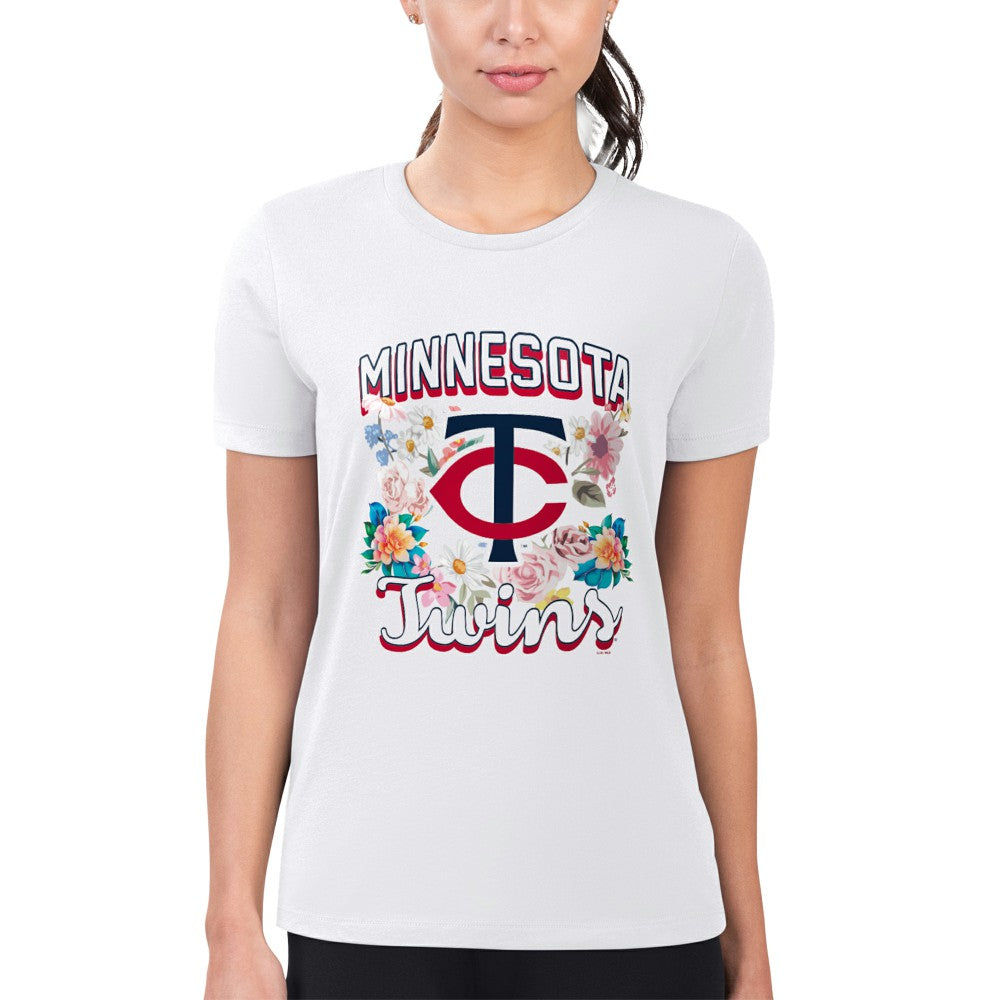 White Minnesota Twins G-III 4Her by Carl Banks Women's Super-Slim Fit Lightweight Flowers Graphic T-Shirt