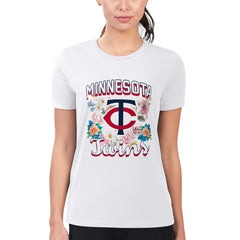 White Minnesota Twins G-III 4Her by Carl Banks Women's Super-Slim Fit Lightweight Flowers Graphic T-Shirt