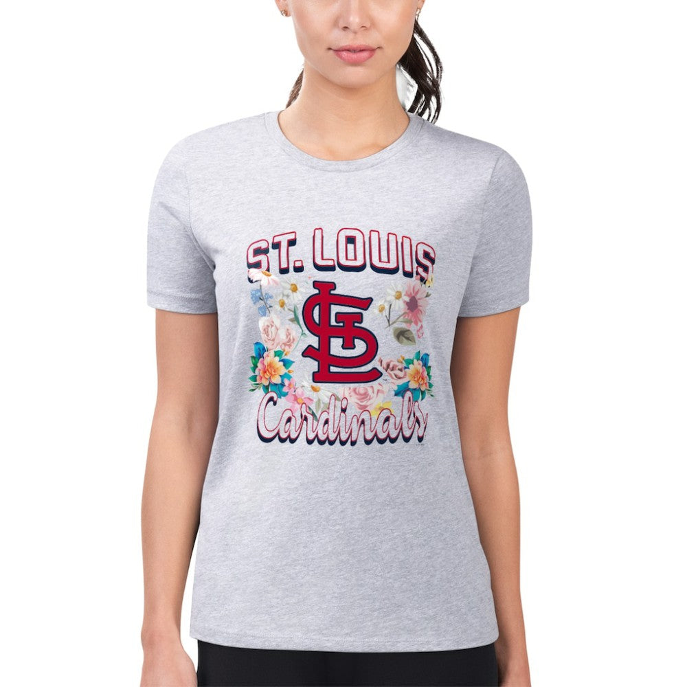 Heather Gray St. Louis Cardinals G-III 4Her by Carl Banks Women's Super-Slim Fit Lightweight Flowers Graphic T-Shirt