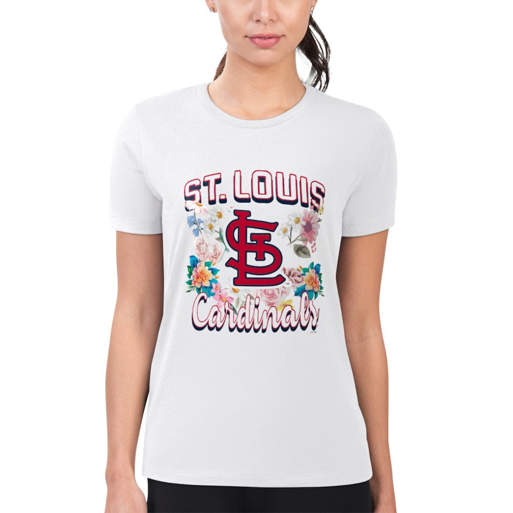 White St. Louis Cardinals G-III 4Her by Carl Banks Women's Super-Slim Fit Lightweight Flowers Graphic T-Shirt