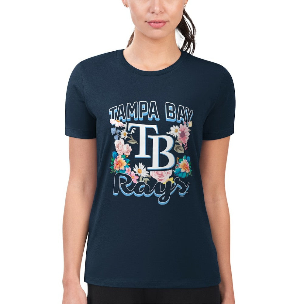 Navy Tampa Bay Rays G-III 4Her by Carl Banks Women's Super-Slim Fit Lightweight Flowers Graphic T-Shirt