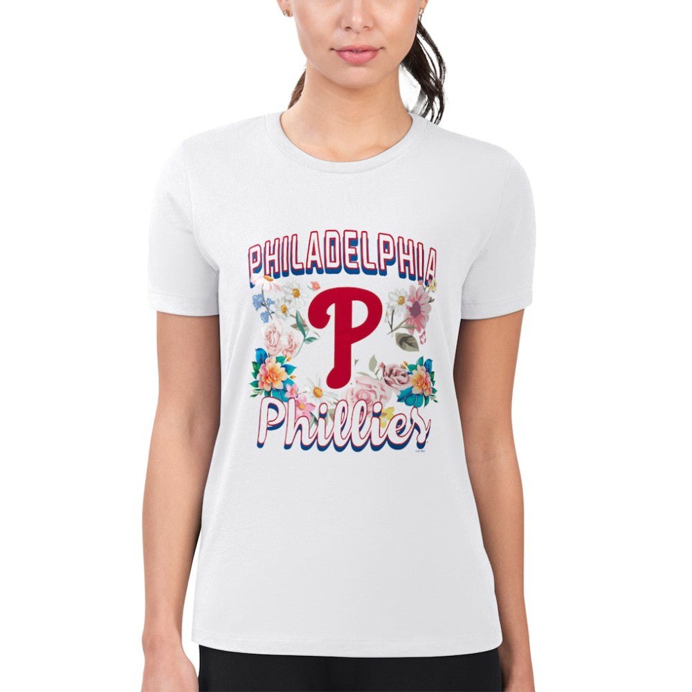 White Philadelphia Phillies G-III 4Her by Carl Banks Women's Super-Slim Fit Lightweight Flowers Graphic T-Shirt