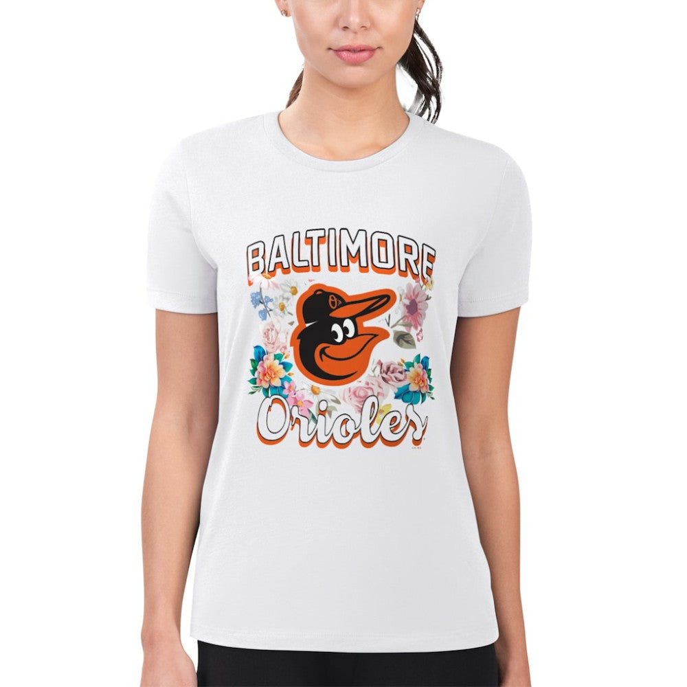 White Baltimore Orioles G-III 4Her by Carl Banks Women's Super-Slim Fit Lightweight Flowers Graphic T-Shirt