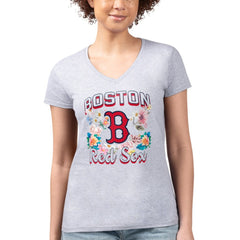 Heather Gray Boston Red Sox G-III 4Her by Carl Banks Women's Super-Slim Fit Lightweight Flowers Graphic V-Neck T-Shirt