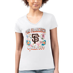 White San Francisco Giants G-III 4Her by Carl Banks Women's Super-Slim Fit Lightweight Flowers Graphic V-Neck T-Shirt