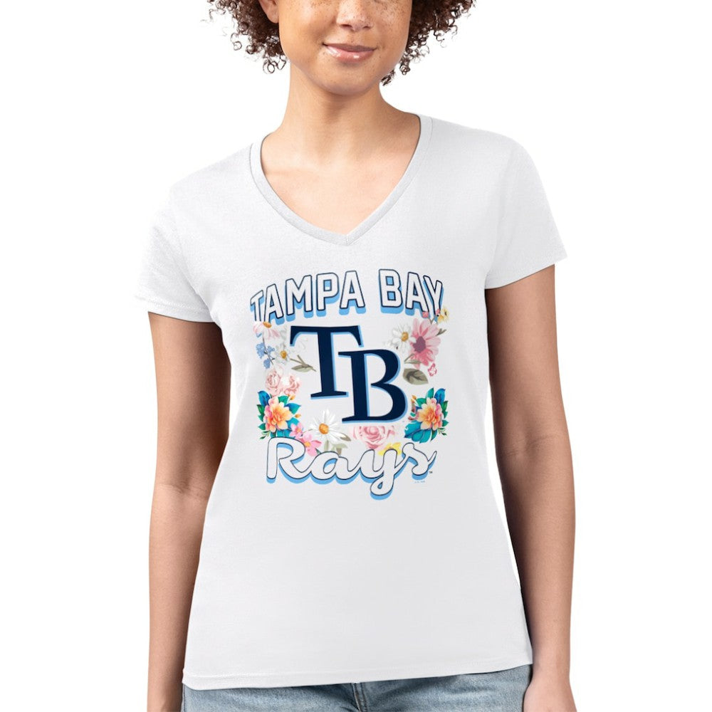 White Tampa Bay Rays G-III 4Her by Carl Banks Women's Super-Slim Fit Lightweight Flowers Graphic V-Neck T-Shirt